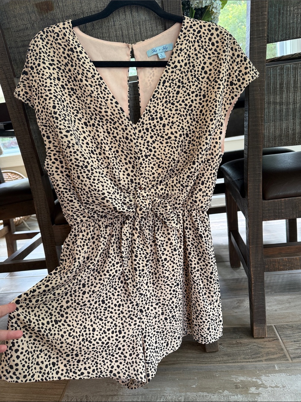 She + Sky Beige Romper with Black Cheetah Spot Print